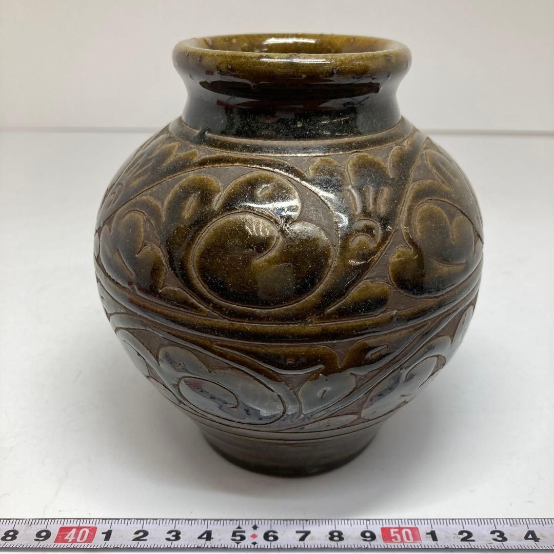 中国古玩　そば釉　かき落とし　つぼ　東さ5-0517① 中国古玩 そば釉 かき落とし つぼ 東さ5-0517①