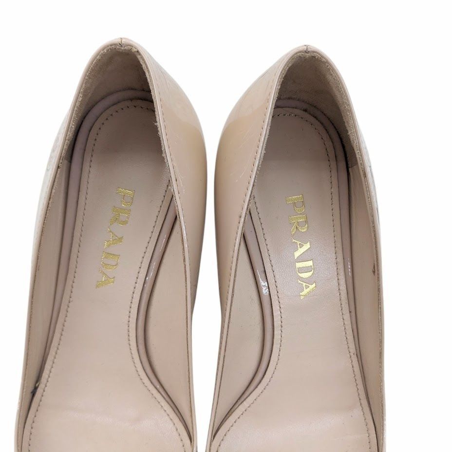 箱付　PRADA　エナメルリボンパンプス PRADA プラダ エナメル リボン パンプス 靴 ベージュ系 箱付き