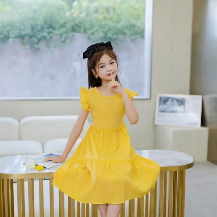 春服 ワンピース 肩フリル 120 ロングワンピース ノースリーブ キッズ ティアードワンピース フリルワンピース 女の子 Aライン 夏服 ジュニア おしゃれ ガーリー 子供服 130 14 dkhsh 591231