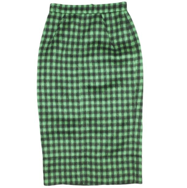 N°21 ヌメロヴェントゥーノ 22AW ヴィシーチェックシャギースカート 22I-C151-3001 38 GREEN 定価75 900円 ロング タイト ペンシル ブロックチェック 神崎恵さん着用 ボトムス g22987