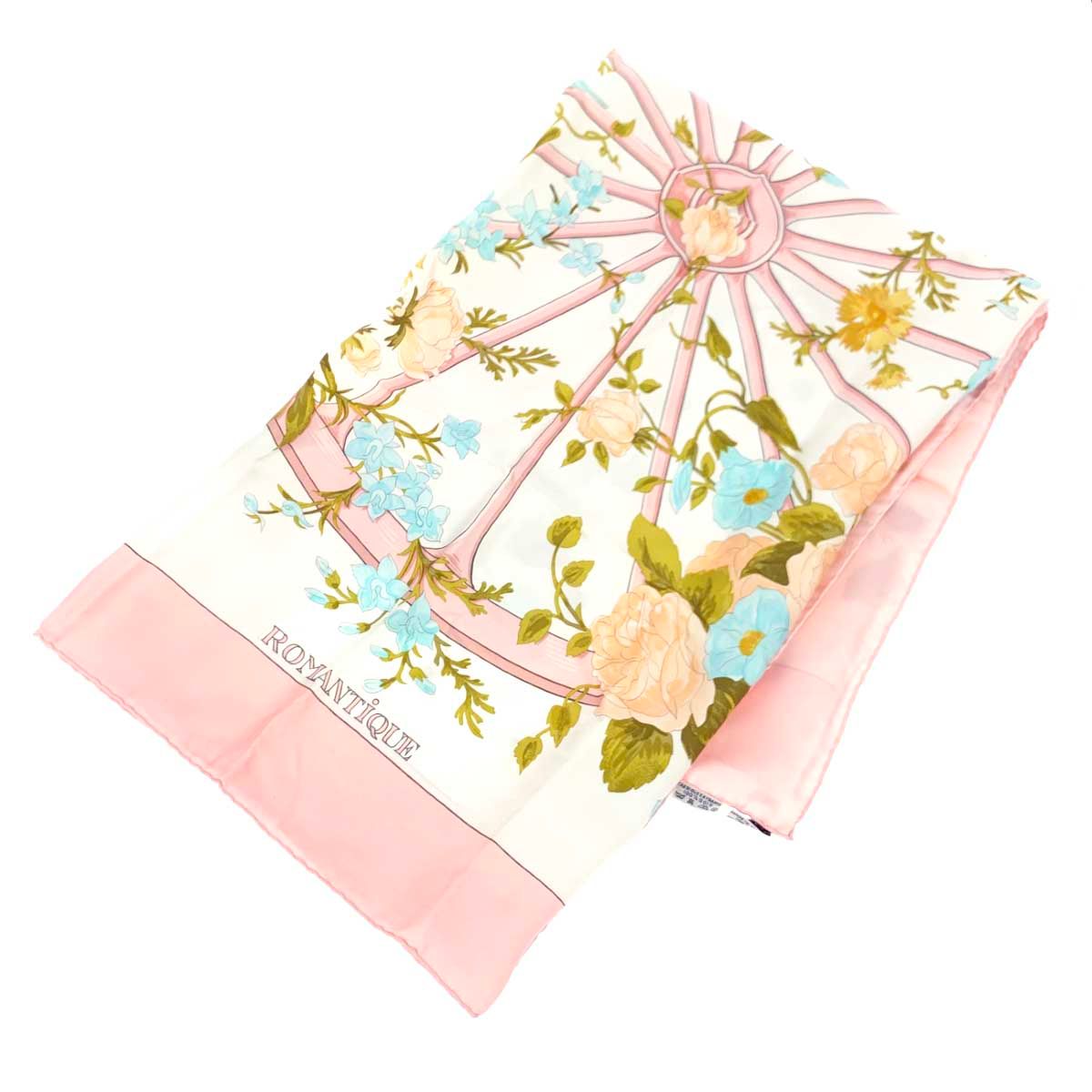 HERMES エルメス カレ90 ROMANTIQUE スカーフ ピンク×ホワイト
