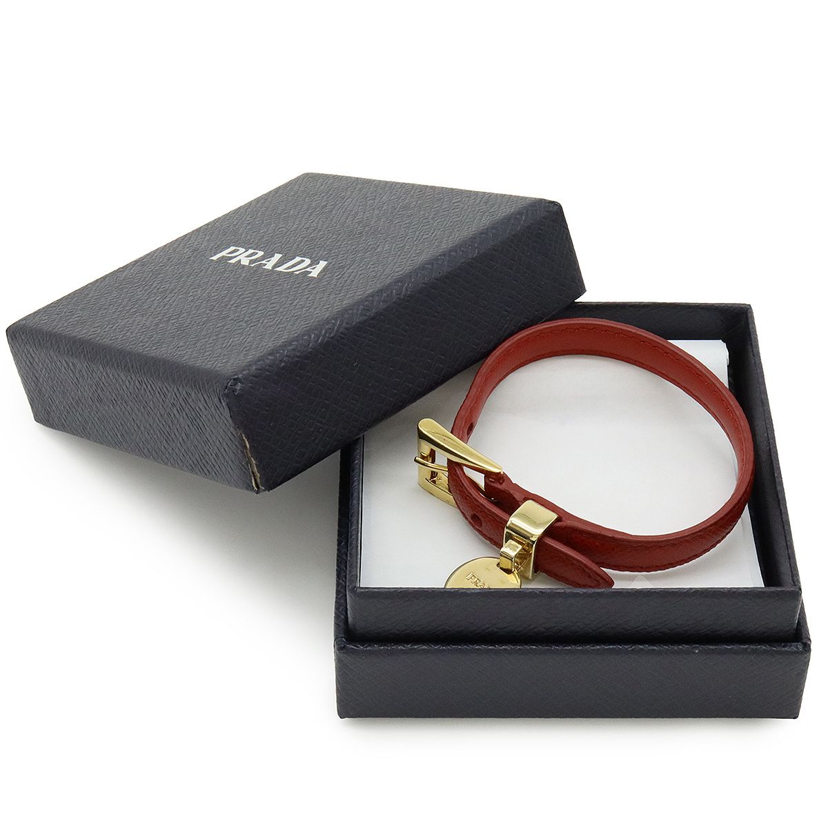 極美品✨PRADA プラダ ブレスレット サフィアーノレザー チャーム レッド PRADA プラダ ベルトブレスレット サフィアーノ レザー レッド