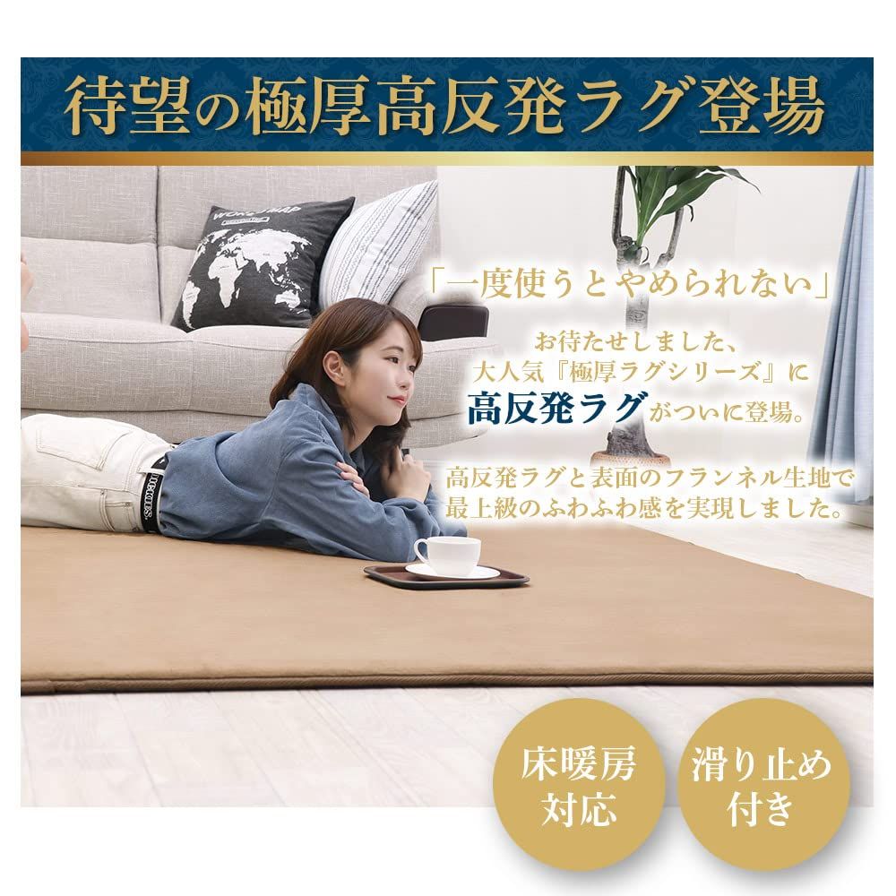 フリーリー ラグ カーペット 高反発ラグ 厚25mm 200×200cm 抗菌 防ダニ加工 厚手 ラグマット オールシーズン 滑り止め付 マイクロファイバー サイズ M無地 ブラウン