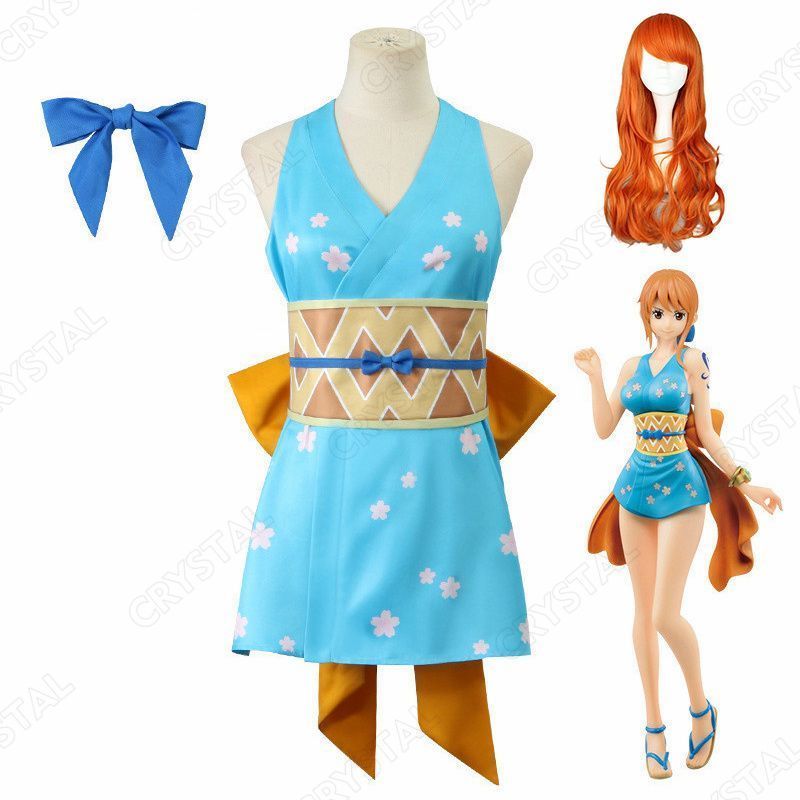 ONE PIECE ワンピース ナミ コスプレ 衣装 ウイッグ付き コスチューム 浴衣 Nami コスプレ衣装 ワノ国 Cosplay 和服 演出服 変装 仮装 日常服 アニメ 祭り 学園祭 文化祭 漫遊展 ハロウィン クリスマス コスチューム