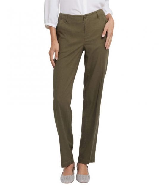 【送料無料】 エヌワイディージェイ レディース カジュアルパンツ ボトムス Petite Size Solid Marilyn Stretch Linen Blend Straight Leg Pants Bay Leaf