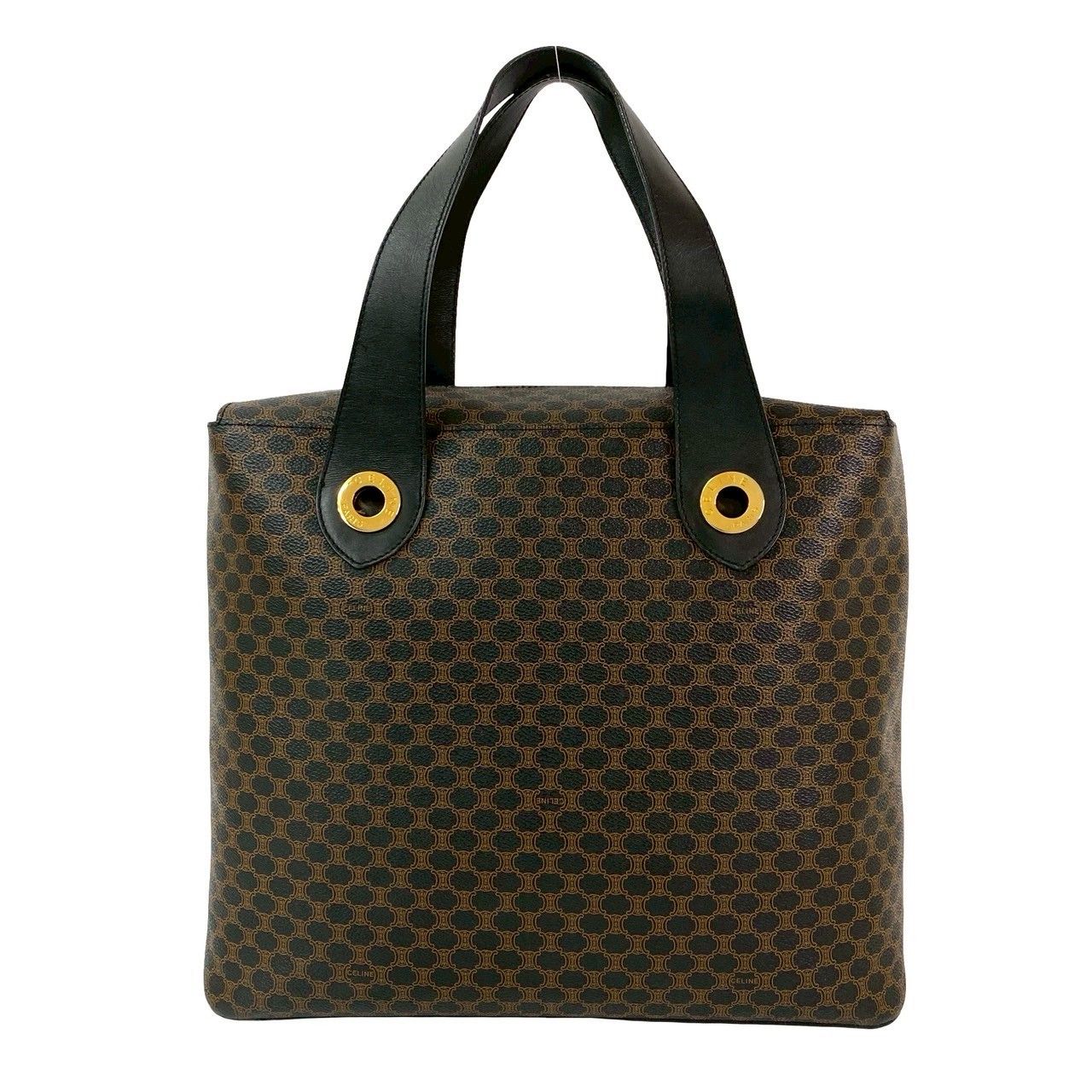 極 美品 セリーヌ マカダム ブラゾン 柄 レザー ハンドバッグ