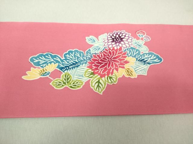 平和屋着物○塩瀬 九寸名古屋帯 型染め 立涌花文 逸品 DAAV9085ob