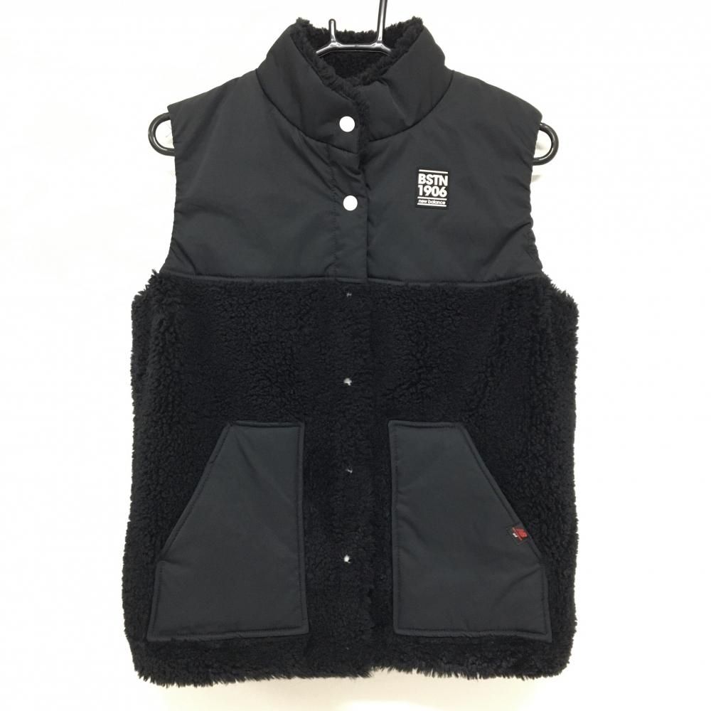 超 ニューバランスゴルフ 中綿ボアベスト 黒×白 バックロゴ刺しゅう レディース 2 L ゴルフウェア New Balance