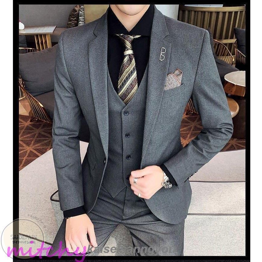 チェック柄 メンズスーツ 3点セット フォーマルスーツ 紳士服  