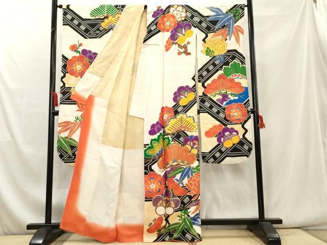 アンティーク レトロ 豪華 鶴に松竹梅 刺繍 金糸 金銀彩 袷 正絹 振袖 着物 楽天市場】【新品】 振袖 袷 着物 正絹 絹 刺繍 水色 扇 四季の