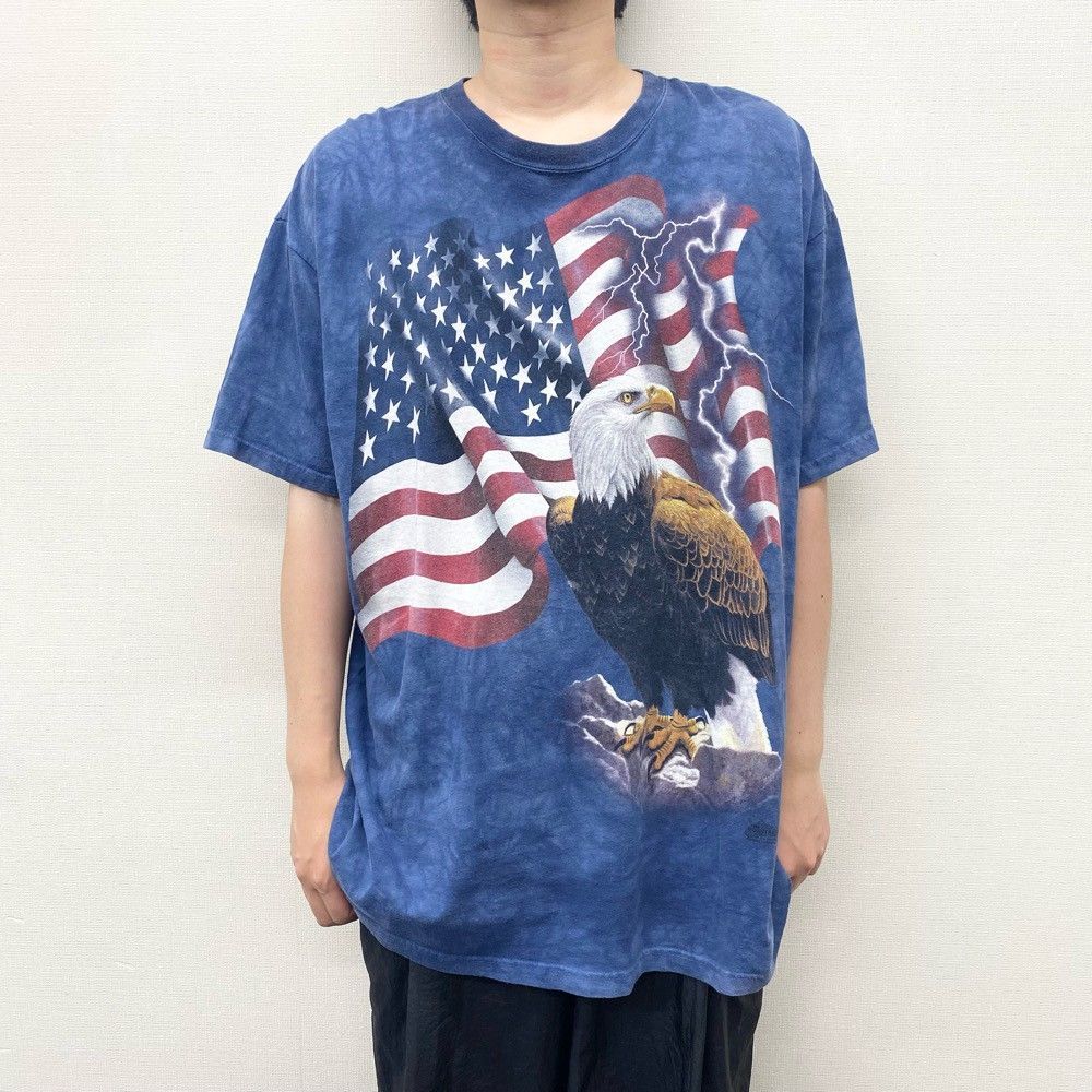 US古着 USA製 THE MOUNTAIN Tシャツ 半袖 タイダイ柄 イーグル 星条旗