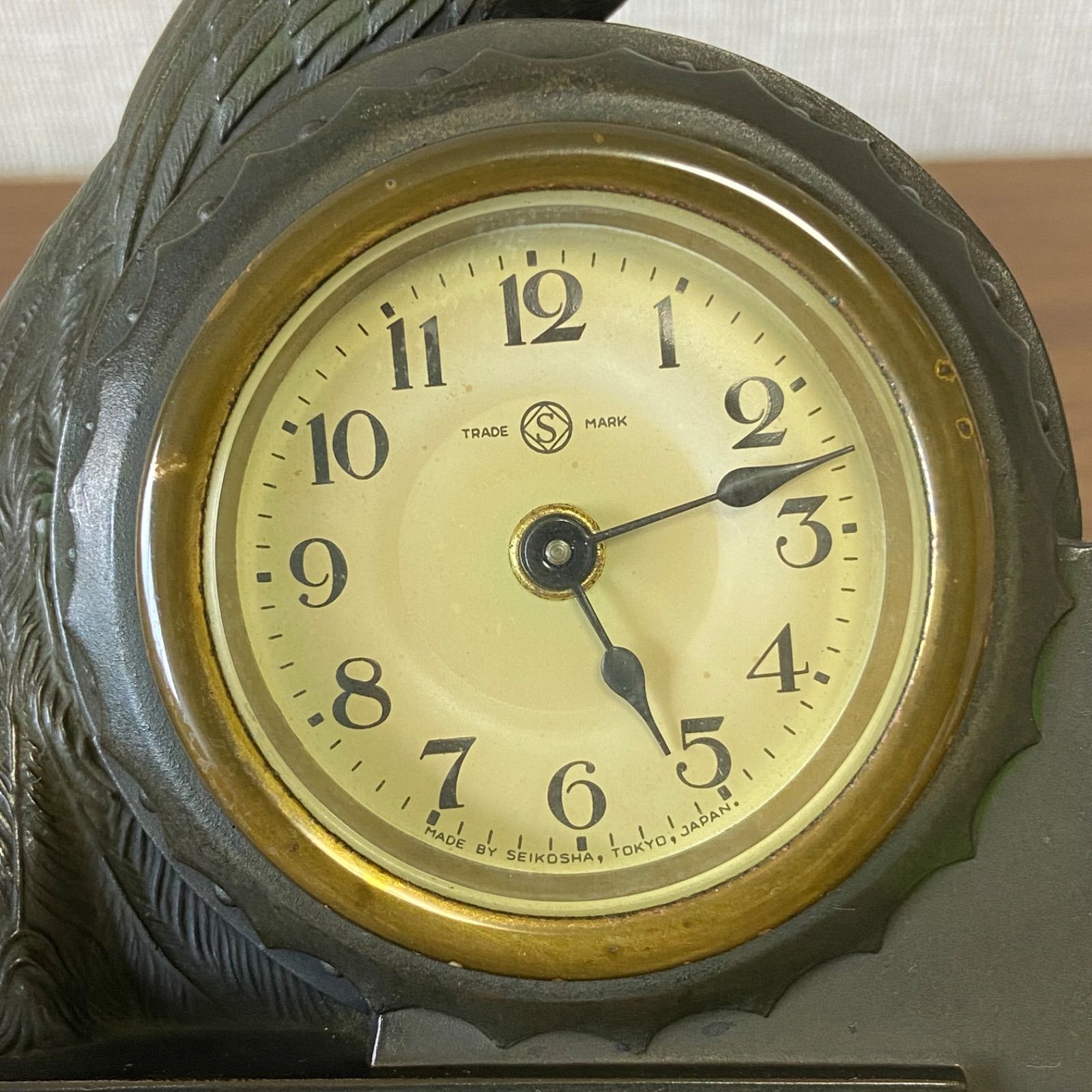 精工舎 SEIKO 昭和レトロ アンティーク 置時計 孔雀 動作品