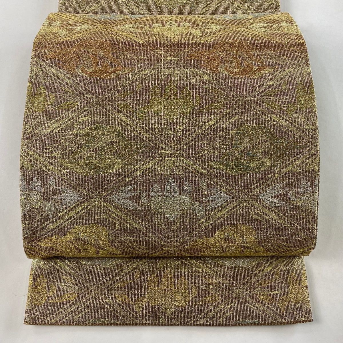 袋帯 美品 逸品 落款 桝屋高尾 ねん金綴錦 桐竹鳳凰文 箔 金銀糸 金色