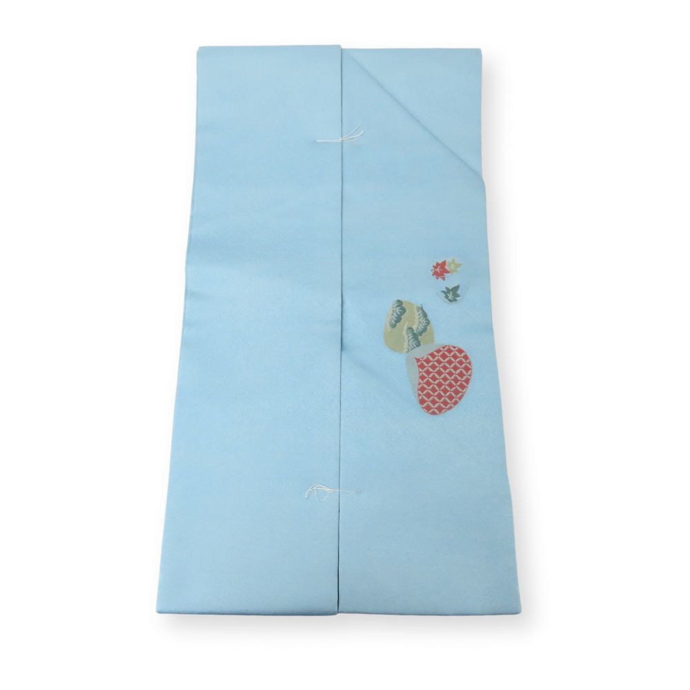 中古】 名古屋帯 九寸 正絹(金銀糸除く) 水色 名古屋仕立て あわせ貝柄  