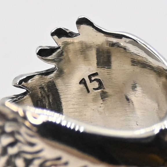 研磨済】SAAD イーグル ブラックストーン リング 15号 シルバー925