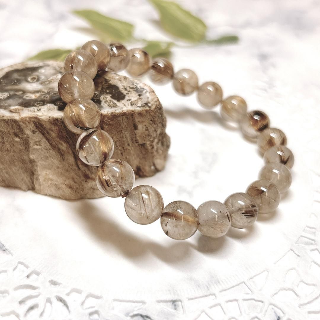 E12838 タイガールチルクォーツ＊9㎜＊ブレスレット＊仕事＊お金＊G en Rutile Quartz Bracelet