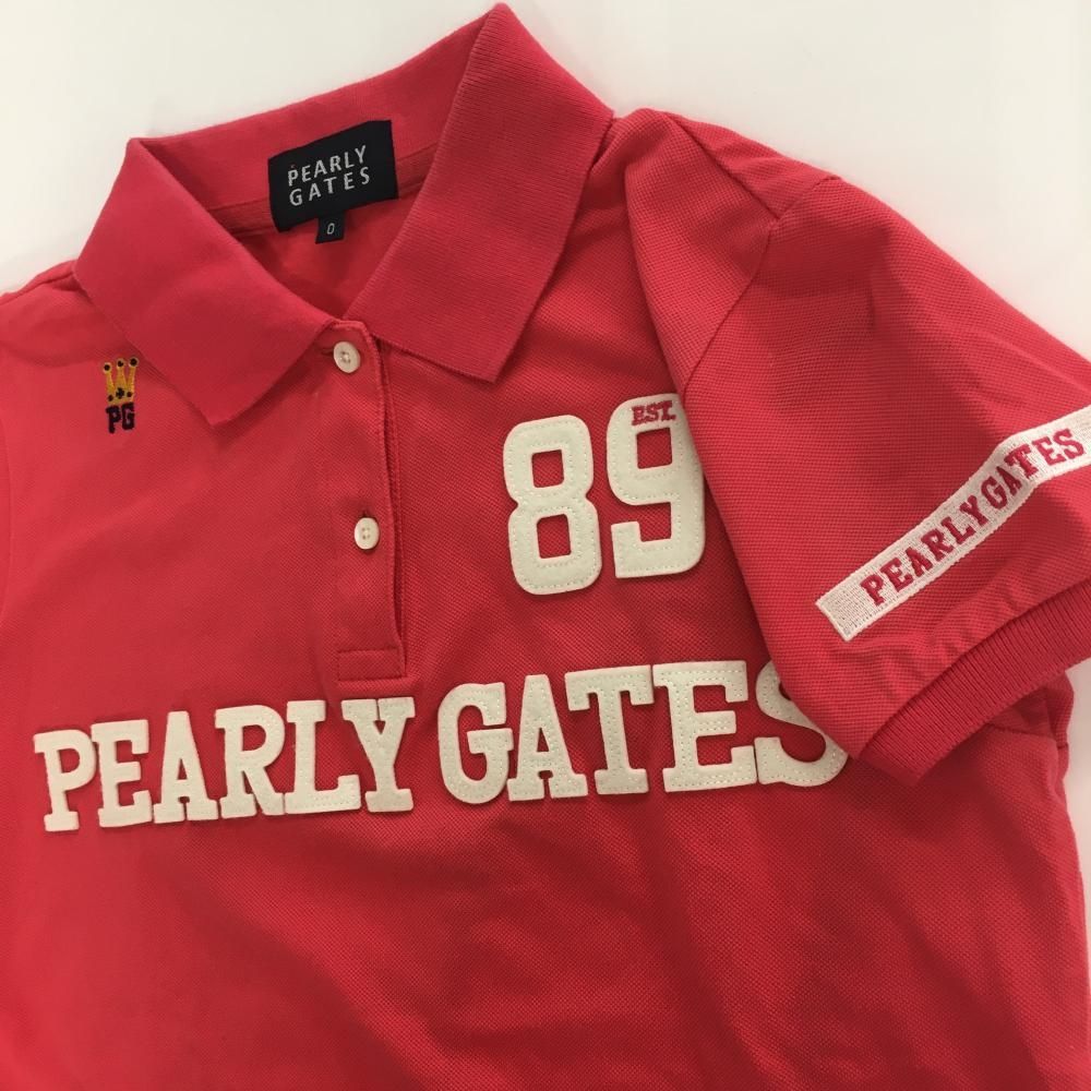 パーリーゲイツ 半袖ポロシャツ レッド フロント・襟裏ロゴ レディース