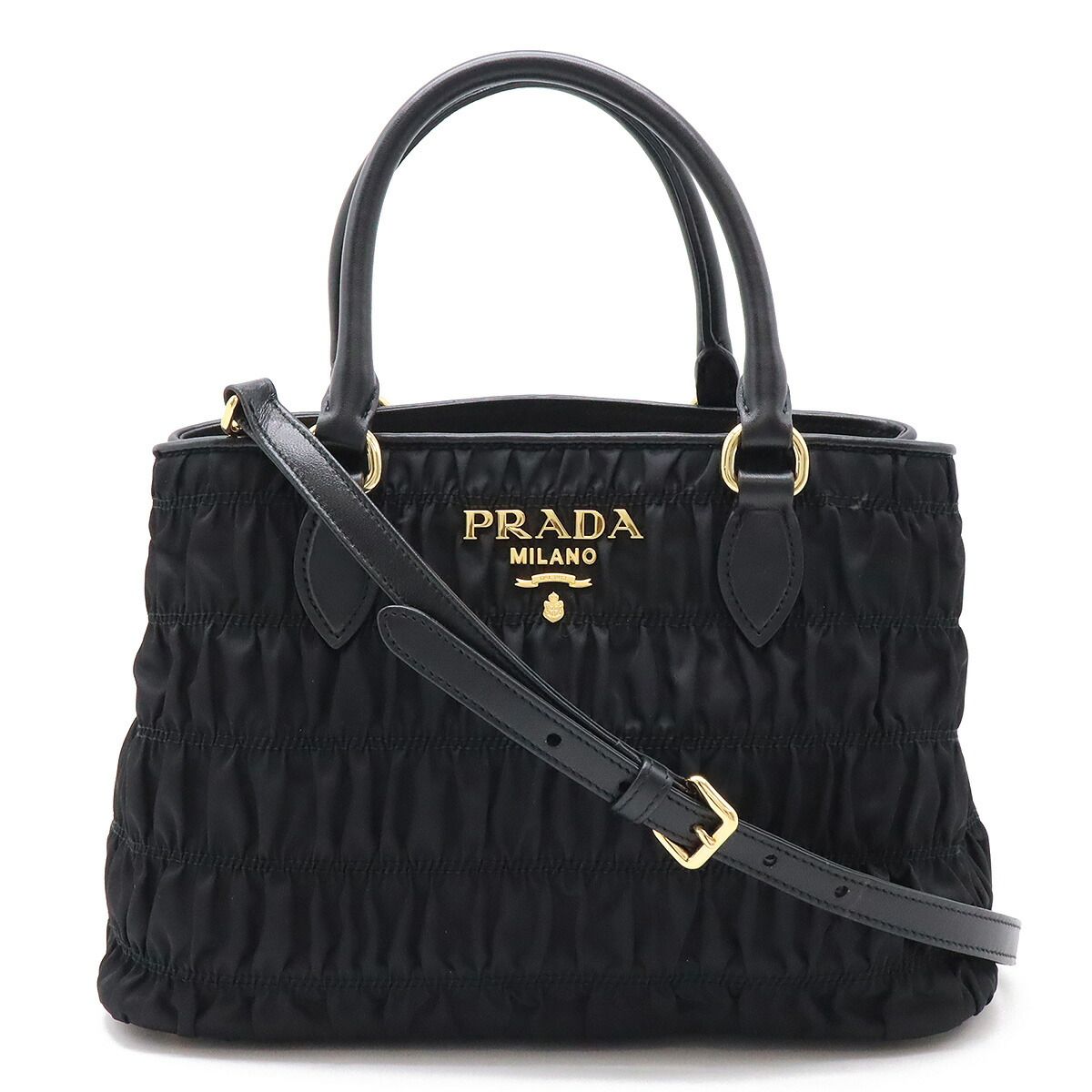 PRADA プラダ ギャザー ハンドバッグ 2WAY ショルダーバッグ 斜め掛け 