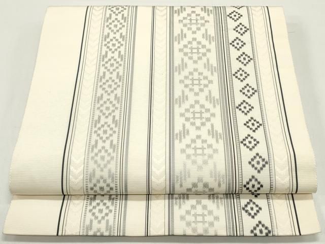 平和屋着物●本場筑前博多織 八寸名古屋帯 間道 生成り色 正絹 DAAW6610ob