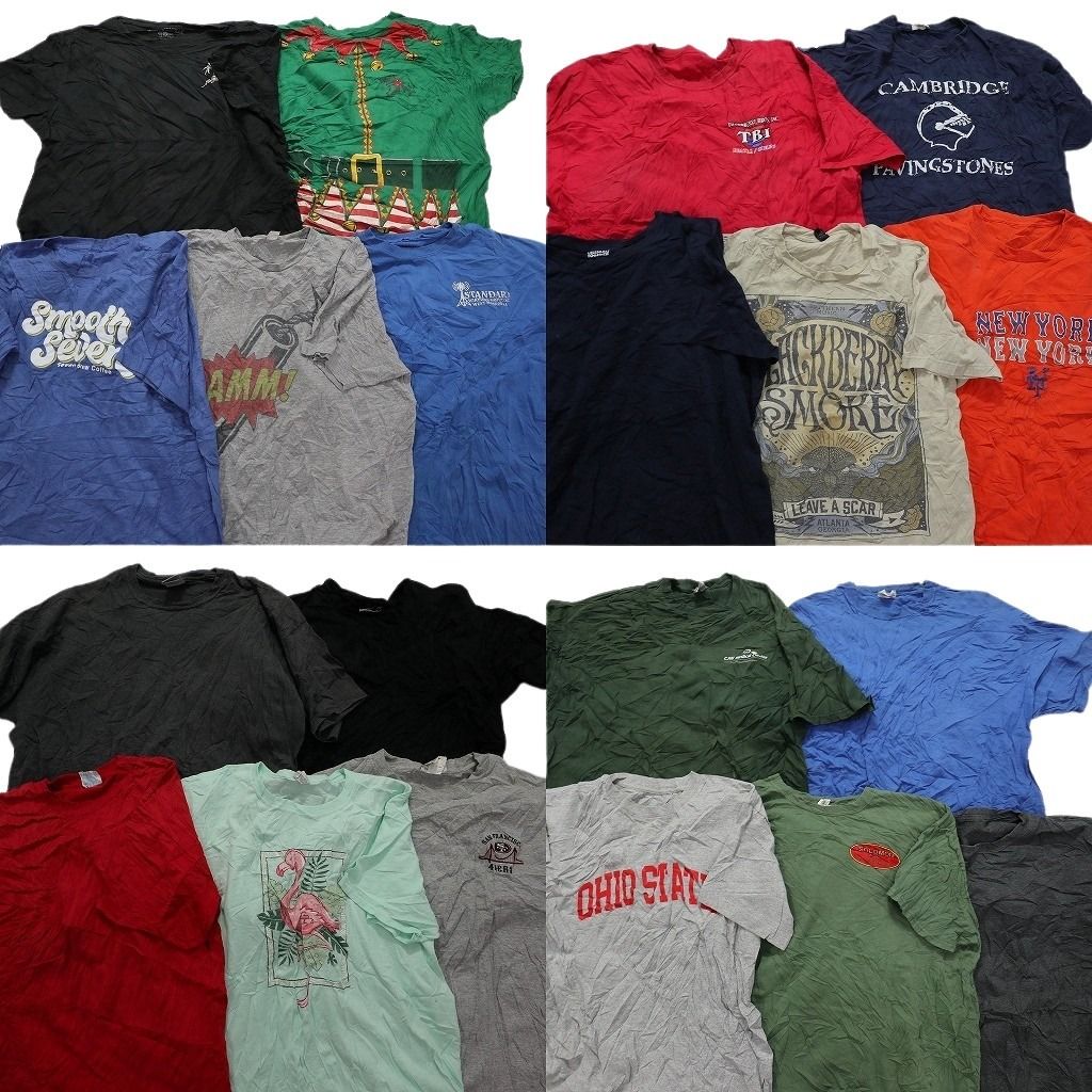 古着卸 まとめ売り カラーmix プリント 半袖Tシャツ 20枚セット (メンズ XL ) カレッジ風 英文字プリント 無地 中古 古着 MY2957