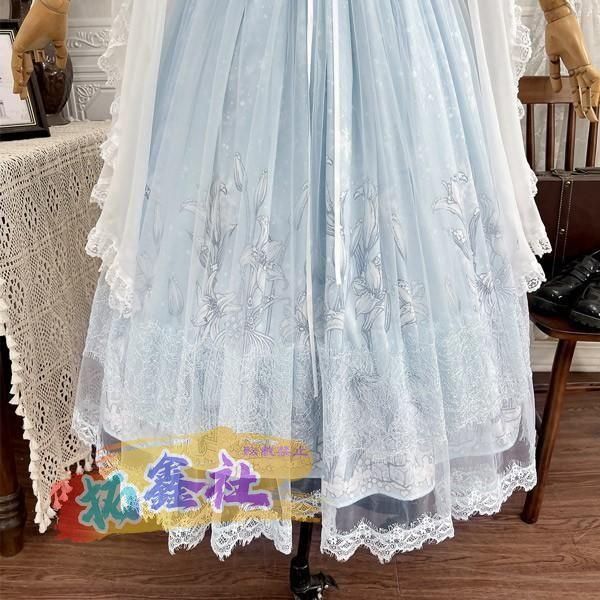 ロリータセットOP+SK パフスリーブ ハイウエスト レース ゴシック