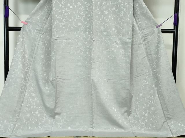 平和屋本店■極上　お召　単衣　ロング丈　唐草地紋　希少柄　兎　猫　時計　薔薇　トランプ　灰青色地　逸品　未使用　DZAA3478kh5 平和屋本店□極上 お召 単衣 ロング丈 唐草地紋 希少柄 兎 猫