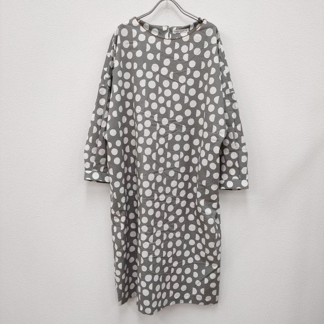 mina perhonen 22SS palkeet aas3889 定価7.2万 コットンシルク サイズ40 ドット ワンピース グレー ホワイト レディース ミナペルホネン 4-0216M◎