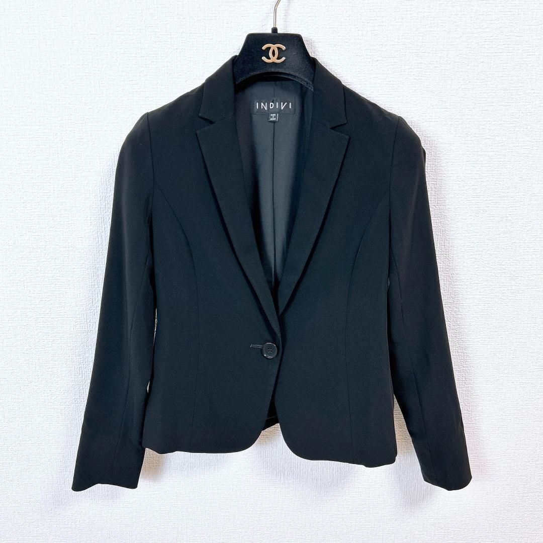 インディヴィ ストレッチ素材 伸縮性有 スカートセットアップ スーツ