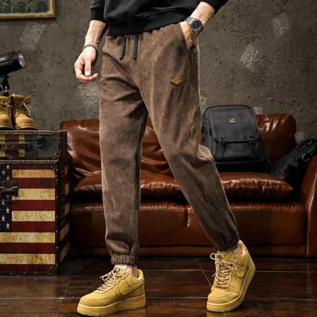 秋冬 コーデ メンズ  服 シンプル ファッション オシャレ 大人 かっこいい 大きいサイズ ストリート 紳士服  アメリカン ヘビー テクスチャー ズボン スウェットパンツ ゆったり パンツ 快適 カジュアル ロング パンツ