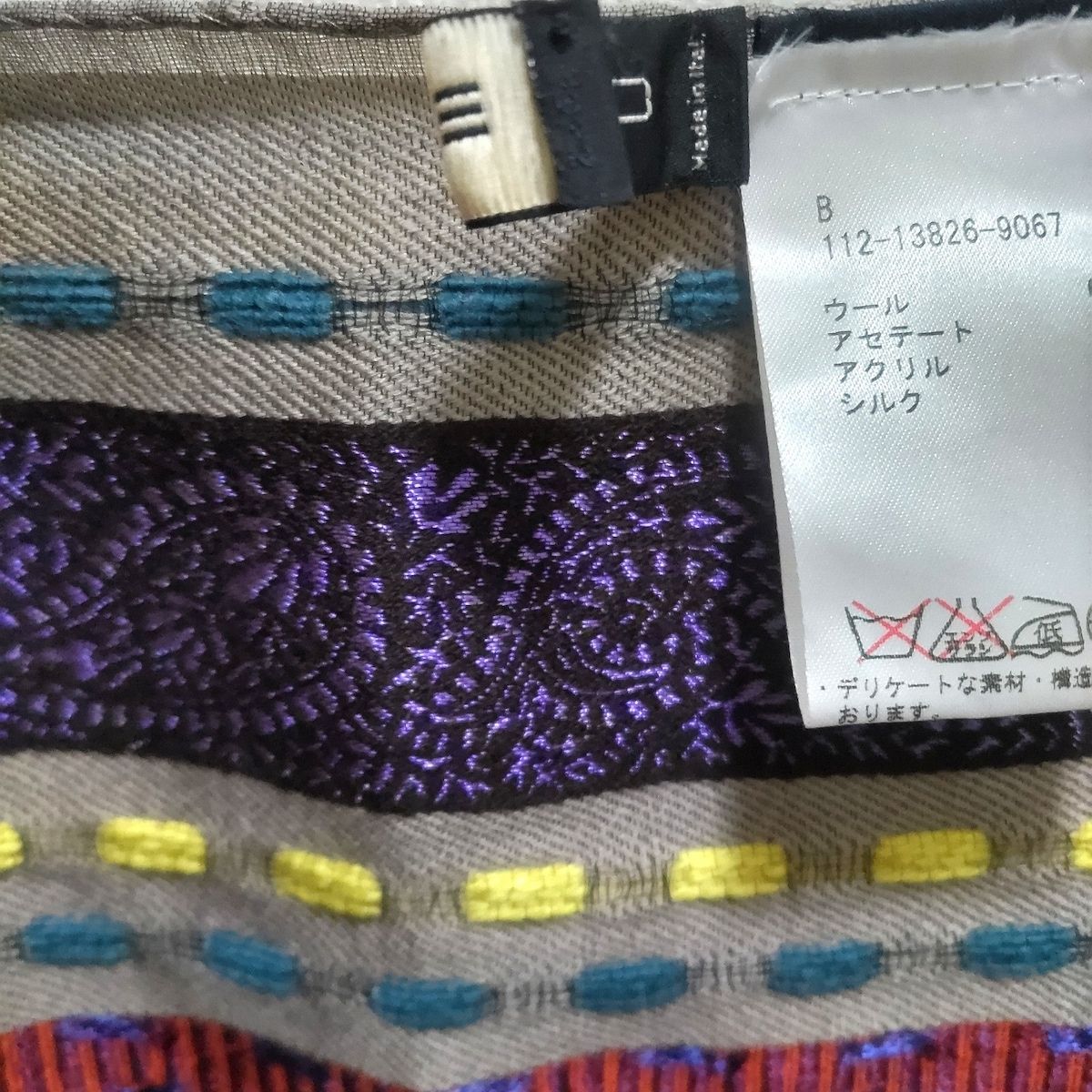 イタリア製 ETRO ペイズリー柄 大判 ストール シルク ウール パープル エトロ ストール スカーフ ブラック パープル ウール＆シルク