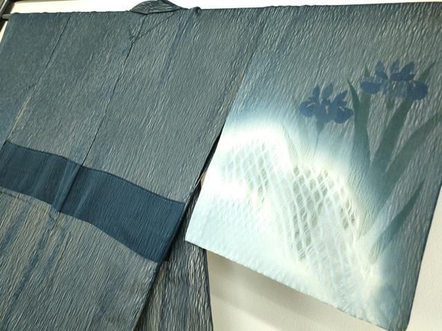 平和屋着物▽訪問着 無双 紗袷 紋紗×絽 杜若 金彩 正絹 逸品