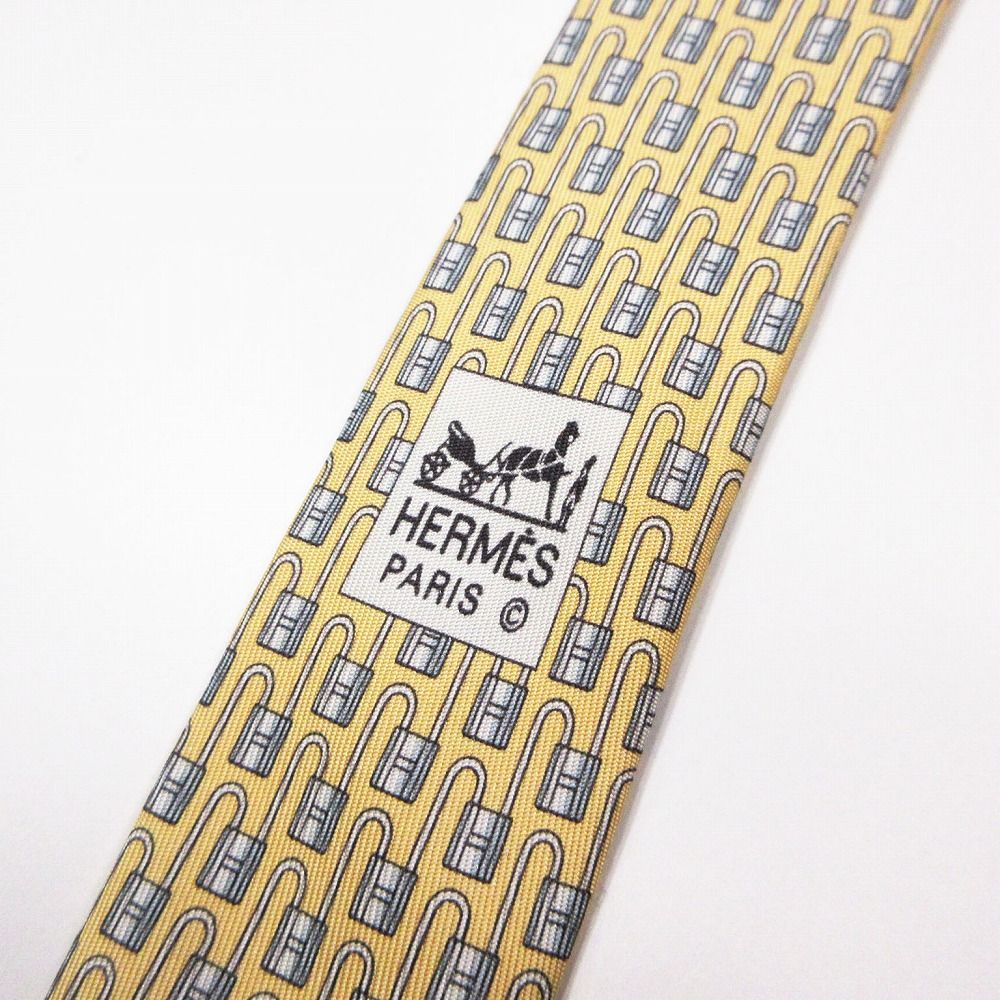 エルメス HERMES カデナ柄 シルク ネクタイ ワイドタイ 南京錠