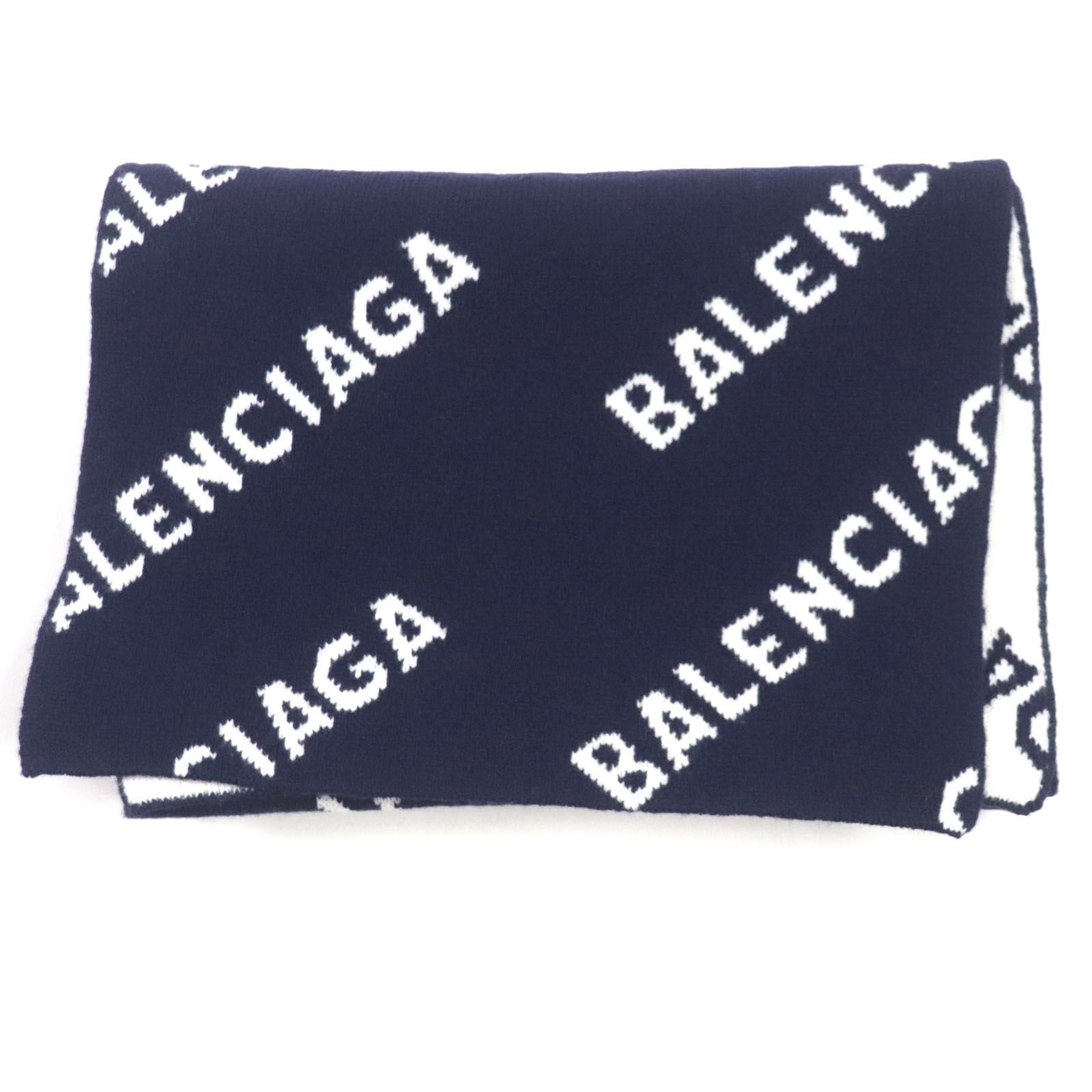 美品▽BALENCIAGA バレンシアガ 633719 ウール ロゴ総柄 リバーシブル 
