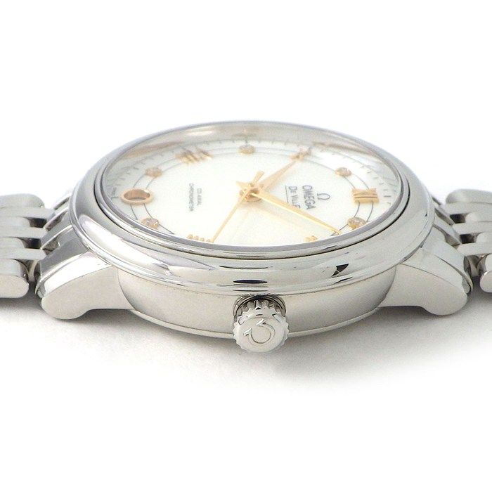 オメガ OMEGA 腕時計 デ ヴィル 424.10.33.20.55.002 6ポイント ダイヤインデックス ホワイトシェル文字盤 ローマンインデックス デイト SS 自動巻き 箱 保付き