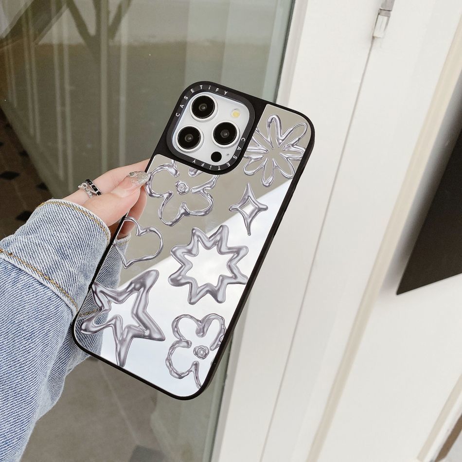 CASETiFY Chrome Doodles シルバー ミラースマホケース+ストラップ iphoneケース iPhone16 iPhone15 iPhone 14 iPhone13 iPhone12 iPhone11