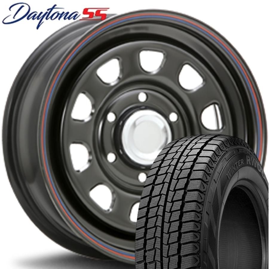 期間 スタッドレス MLJ DAYTONA SS デイトナ SS 15ｘ6.5 ＋40 6H 139.7 ブラック 赤青ライン ｘ４本 製 ハンコック RW06 195 80R15