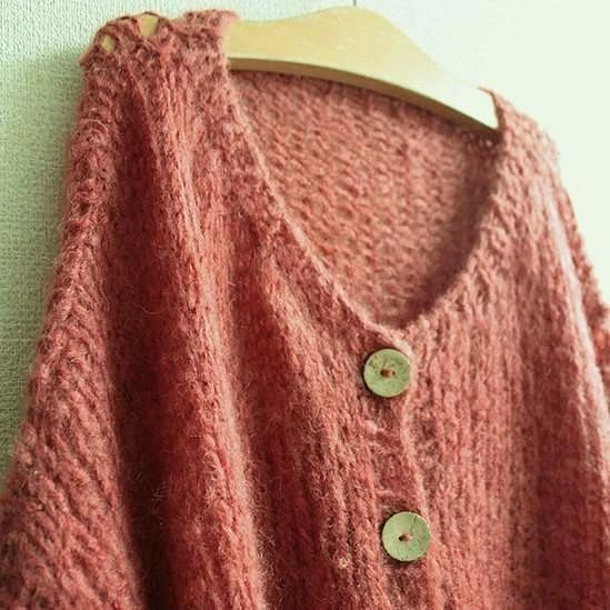 つつむ 手編みモヘアロングカーディガン●若草オリーブ