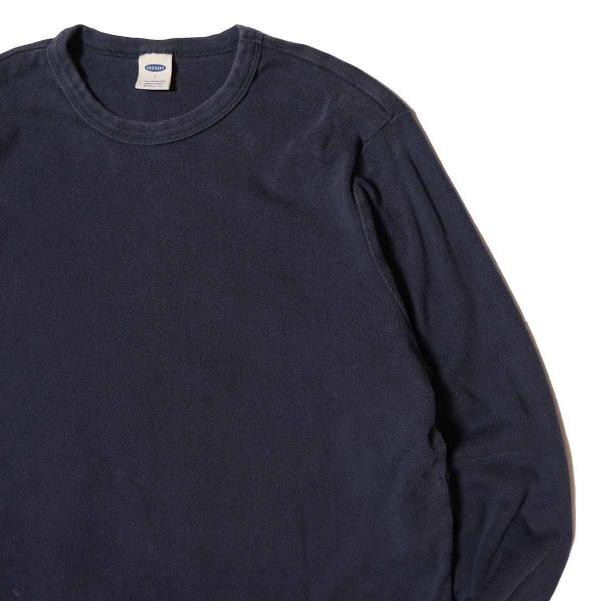 00's オールドネイビー クルーネック コットン Tシャツ 長袖 (L) 紺 ネイビー リブ無 無地 ロンT 00年代 旧タグ ギャップ GAP 2002年製 アメリカ古着 USED ビンテージ ヴィンテージ