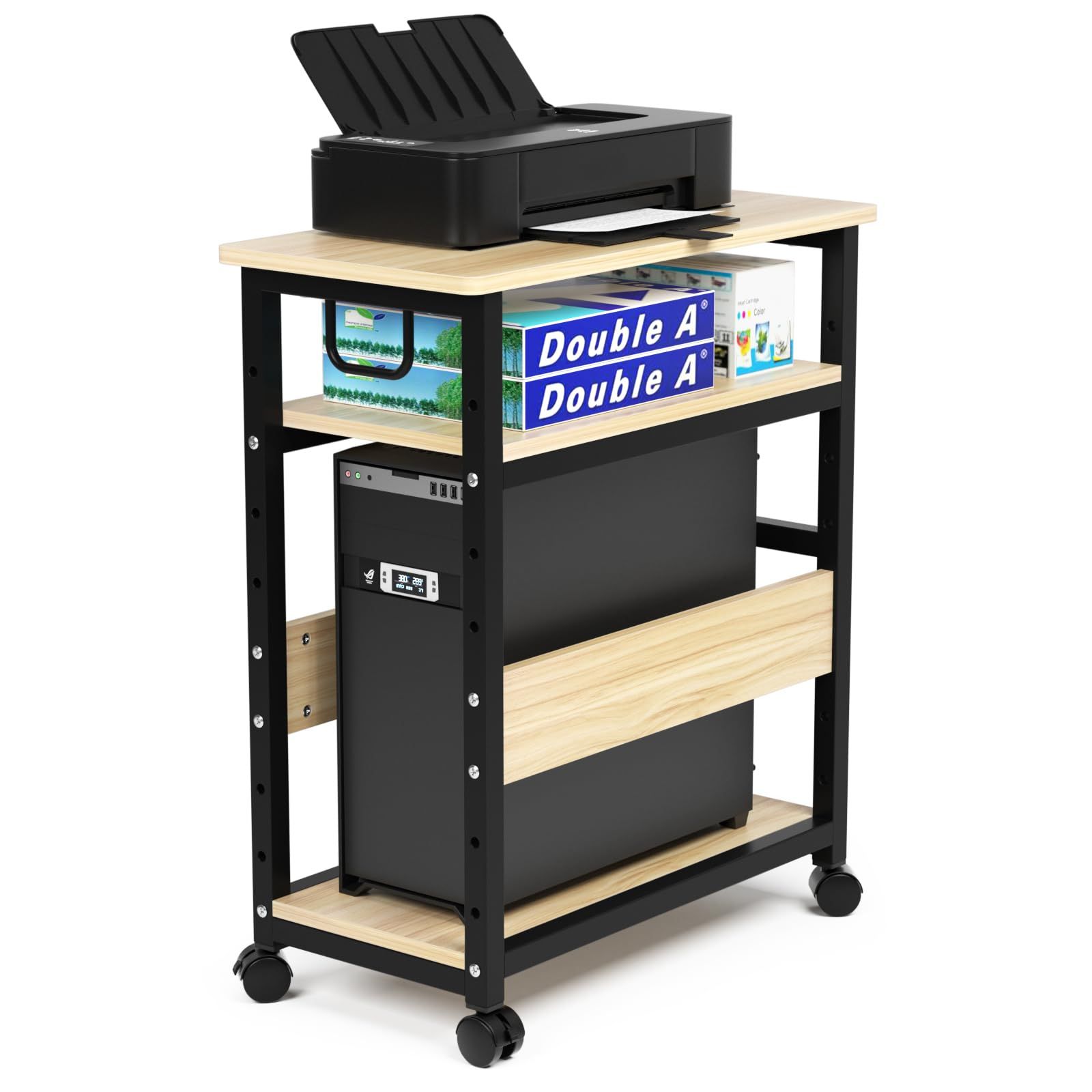 お買い得品 キャスター付き 取っ手付き 3段 棚板高さ調節可能 cpu