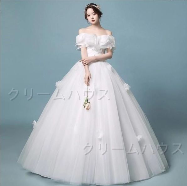 ボートネック オフショルダー ホワイトドレス ウェディング