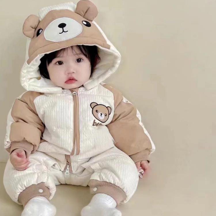 男の子 防寒着 つなぎ 長袖 かわいい 秋 ジャンプスーツ 女の子 カバーオール 防風 スキーウェア 暖かい ロンパース 冬 オールインワン スノーウェア 中綿 お出かけ フード付 ファスナー ボンボ tomin593282