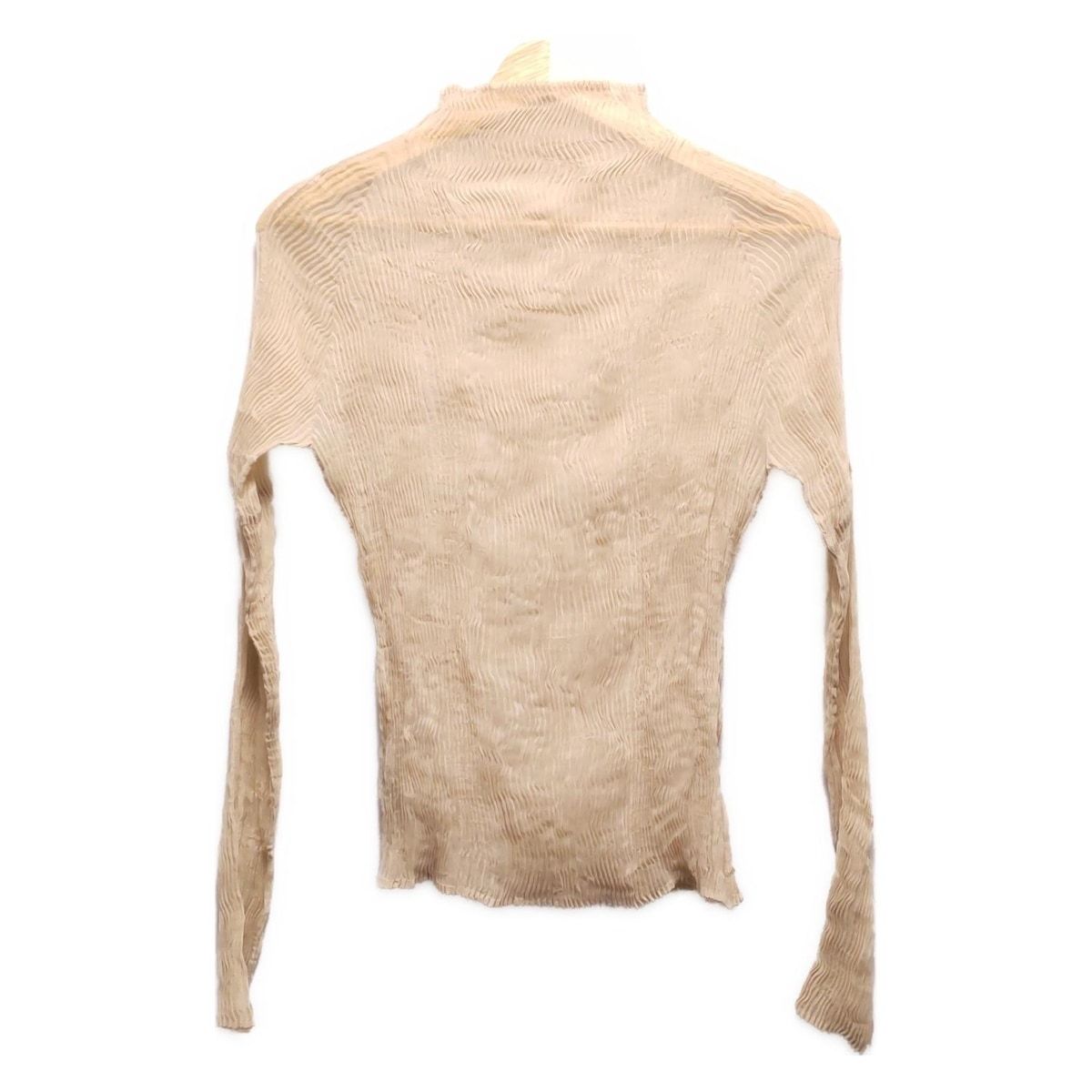 ISSEY MIYAKE FETE イッセイミヤケフェット 長袖カットソー サイズ2 M レディース - ベージュ タートルネック|プリーツ|シースルー