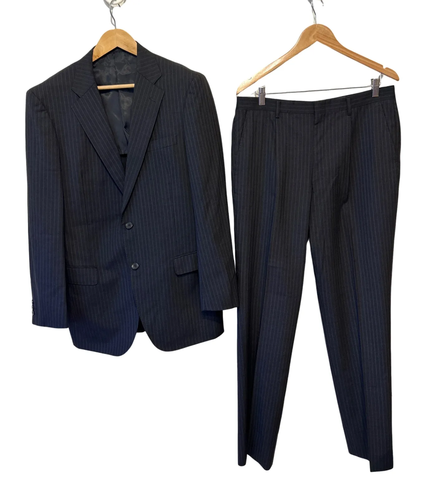 【未使用に近い】カンサイヤマモト オム メンズ スーツ ストライプ ブラックL 未使用に近い】カンサイヤマモト オム メンズ スーツ ストライプ