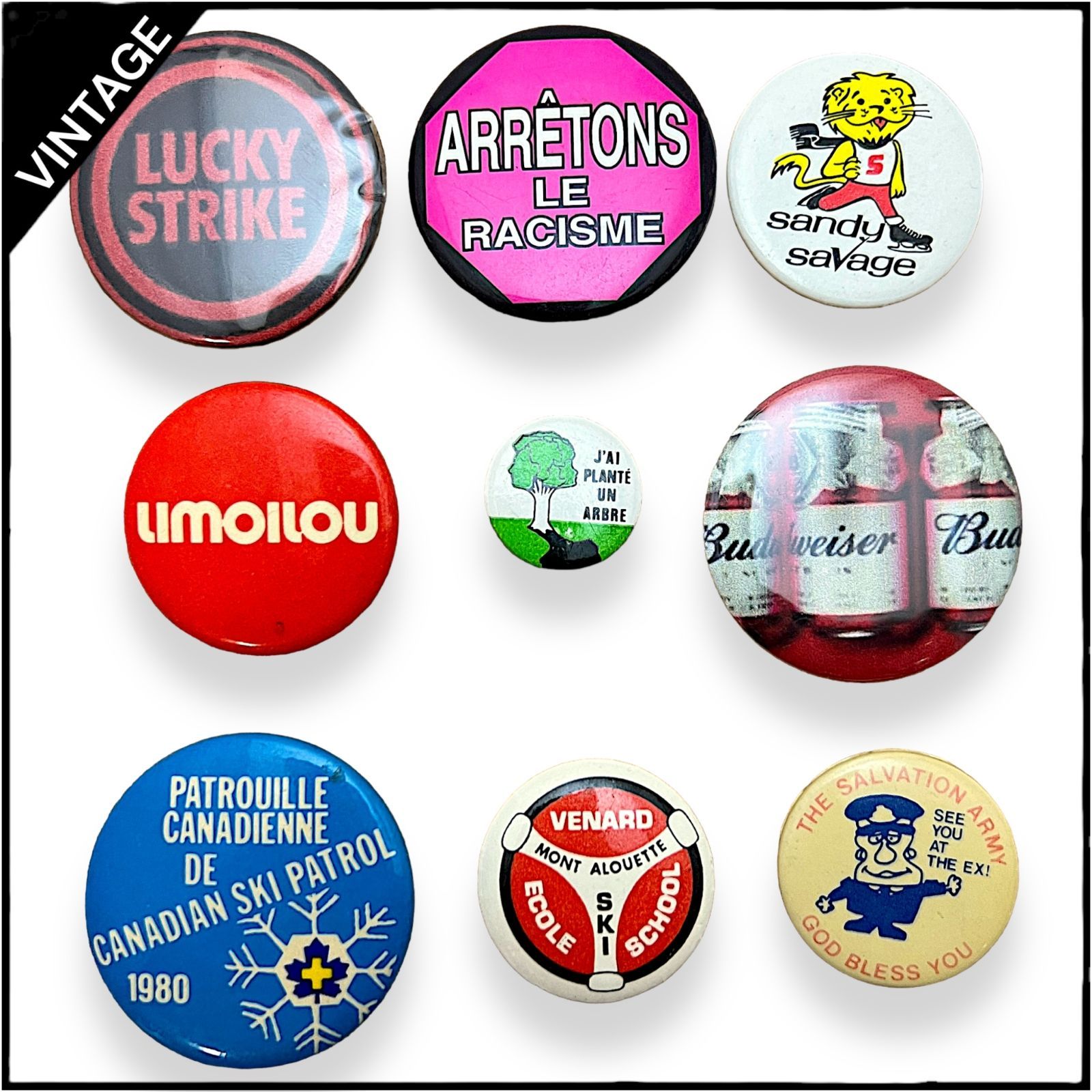 缶バッジ／ANTIQUE／VINTAGE／USA ENGLAND & U.S.A. antique BADGES 5pcs イギリス&アメリカ