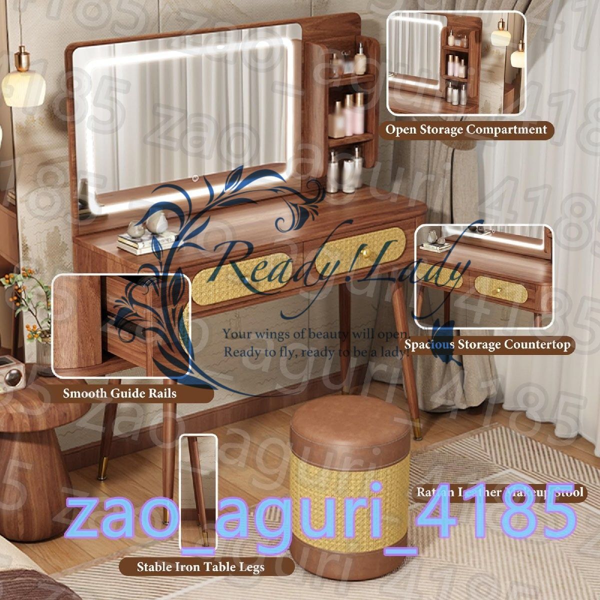 『ドレッサー&チェア2点セット』ゴールドリボン☆アンティーク 化粧台 1面鏡 ドレッサー&チェア2点セット』ゴールドリボン☆アンティーク 化粧台 1