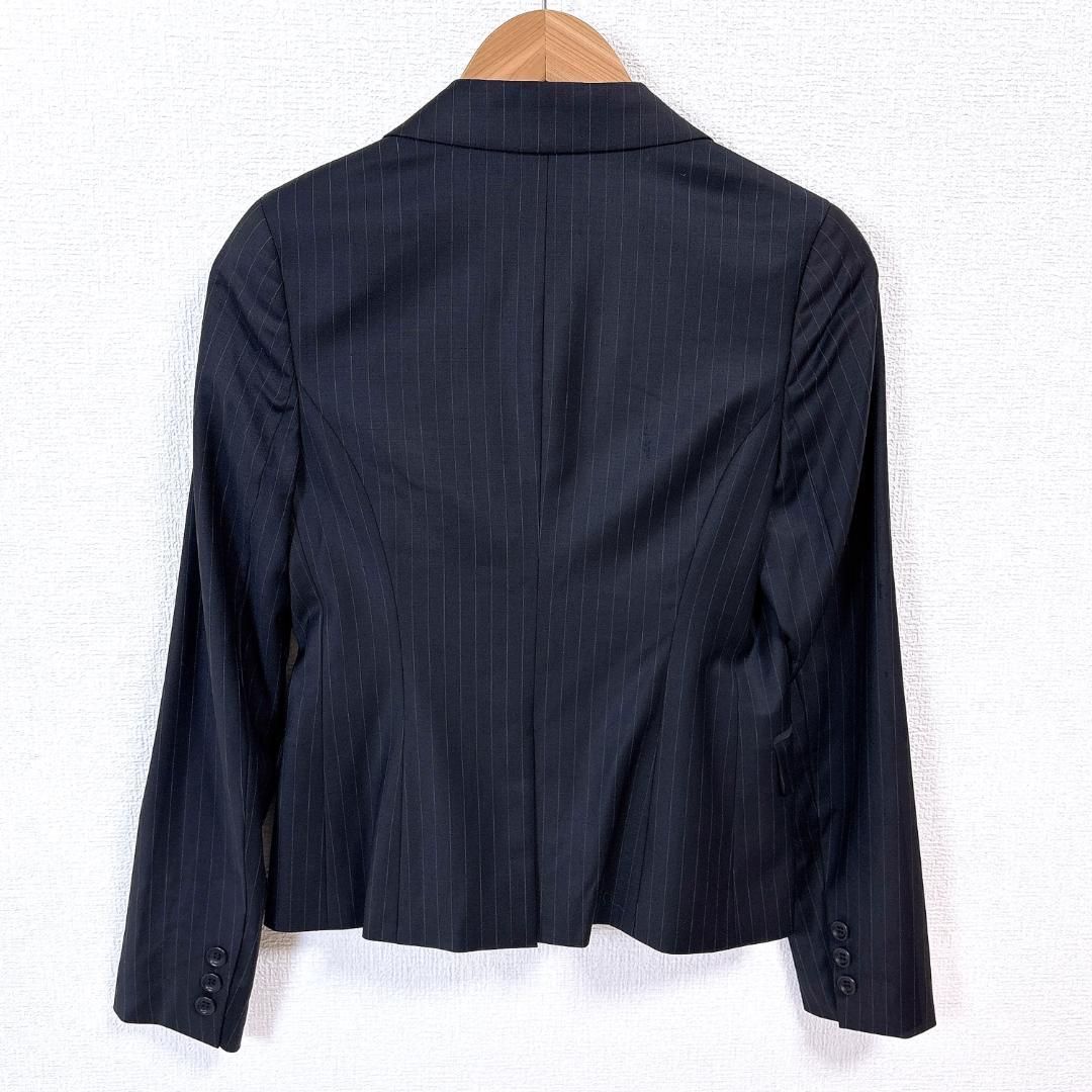 m6187【美品 現行タグ セオリー】パンツスーツ上下 ストライプ 黒 6 XL 美品】セオリー スーツセット ジャケットO パンツXO ストライプ