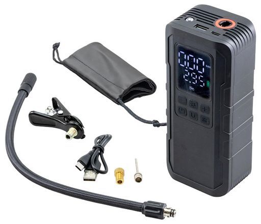 キジマJP03-Rスマートエアポンプ 本体 165mmx70.5mmx50mmホースの長さ 300mm エアホース 米式 英式アダプタ トンボ式 仏式アダプタ ボールニードル 収納袋 USBケーブル Type-C
