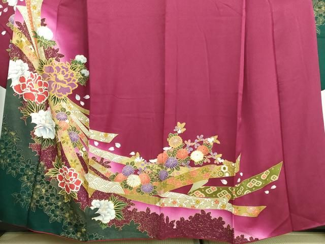 平和屋着物□豪華振袖 束ね熨斗花文 暈し染め 金彩 正絹 逸品