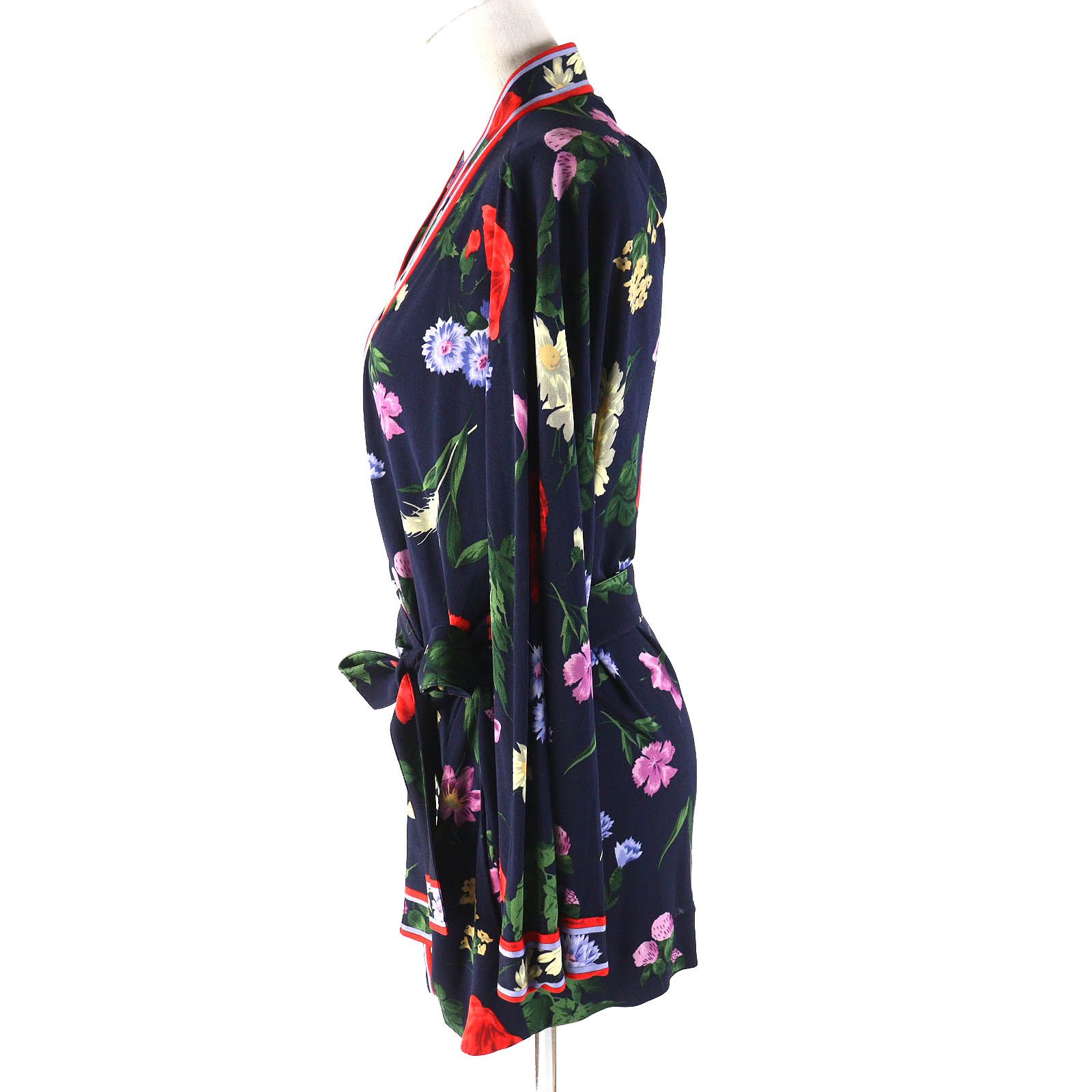 美品△LEONARD レオナール シルク100％ 花柄デザイン ベルト付き