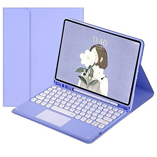 iPad Air4/Air 5_紫 タッチパッド付き 2022 新型 iPad Air5 Air4 キーボード ケース アイパッド エア 第 4/ 5世代 10.9インチカバー キーボード付き 丸いキー カラフル ペンホルダー 手帳型 薄型 分離式 ワ